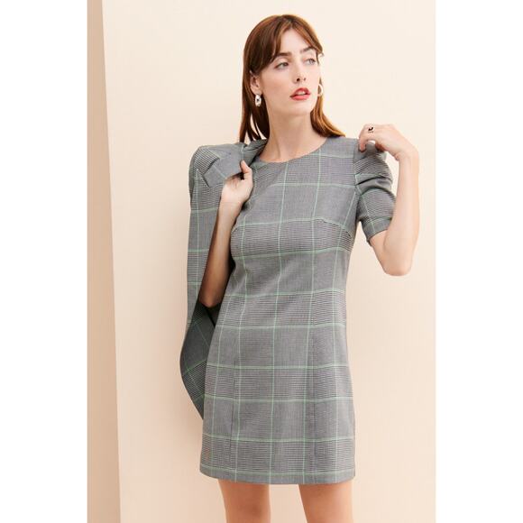AMANDA UPRICHARD x NUULY Westwick Dress Mini Size Small Petite Plaid Puff Sleeve - Picture 2 of 10